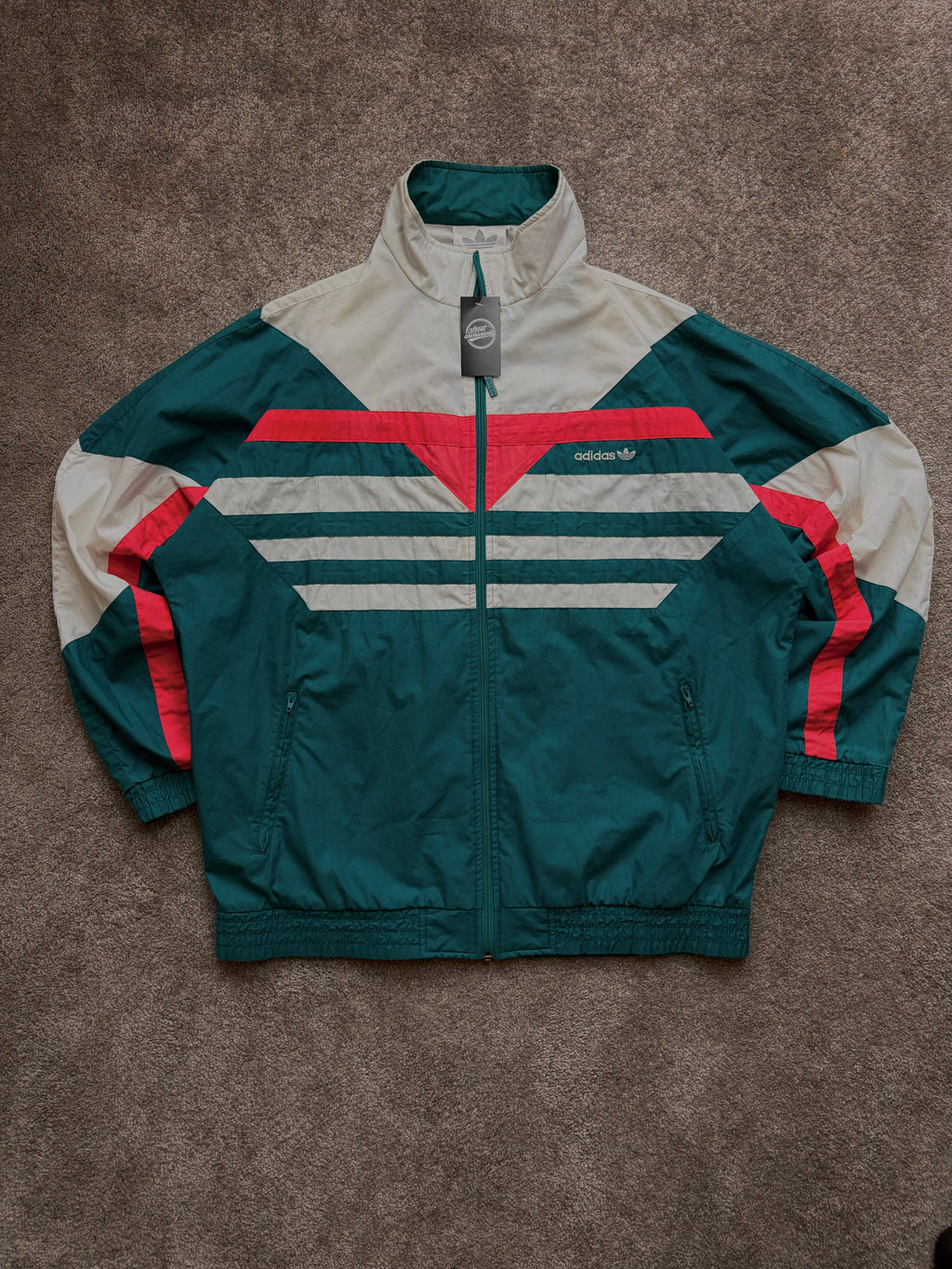 Adidas Vintage Windbreaker Green Cream Stripes Size M-L