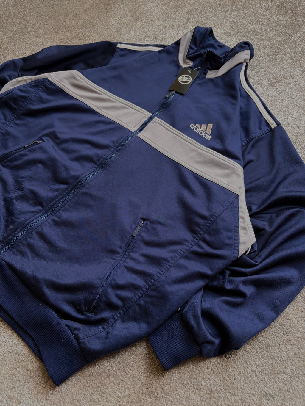 Adidas Vintage Track Jacket Navy Grey Minimal Size M-L