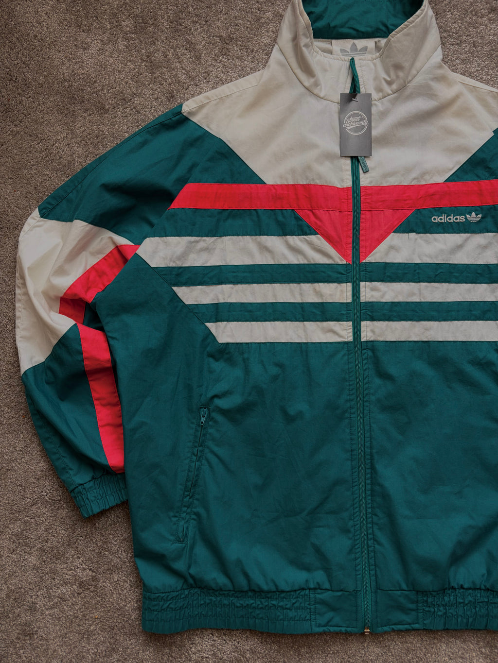 Adidas Vintage Windbreaker Green Cream Stripes Size M-L
