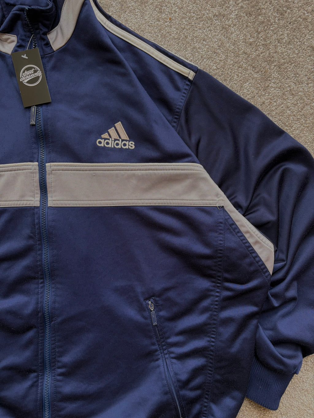 Adidas Vintage Track Jacket Navy Grey Minimal Size M-L
