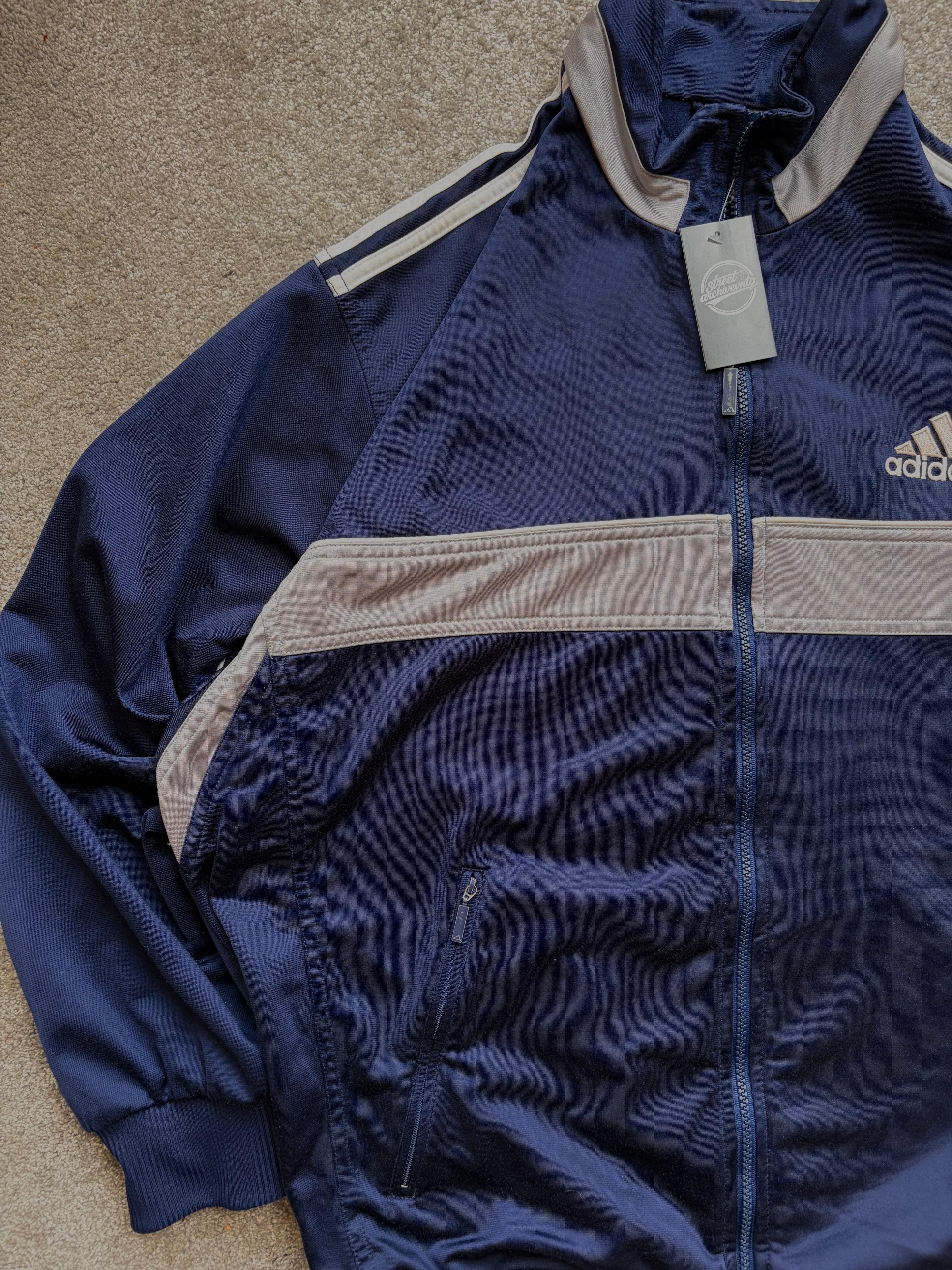 Adidas Vintage Track Jacket Navy Grey Minimal Size M-L
