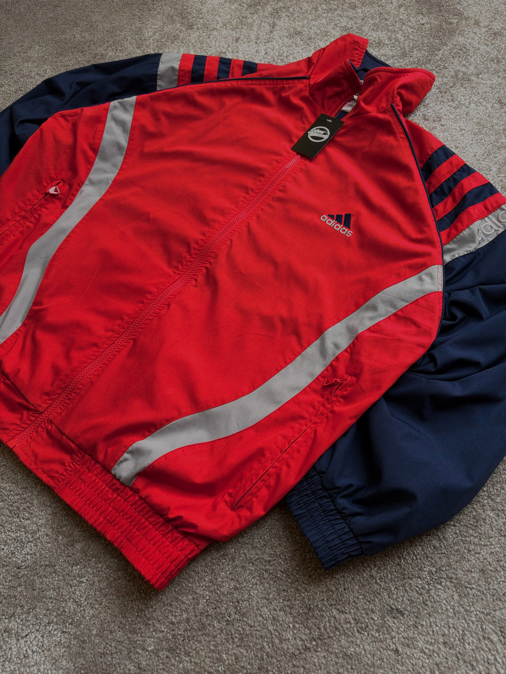 Adidas Vintage Track Jacket Red Navy Panels Size M-L