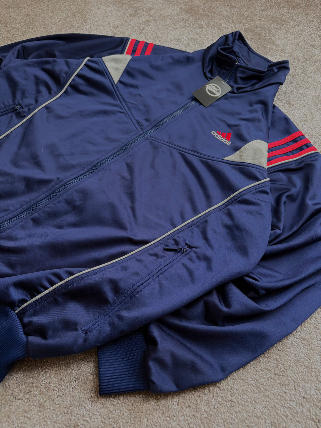 Adidas Vintage Track Jacket Navy Red Panels Size M