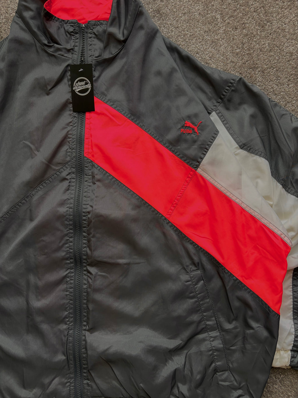 Puma Vintage Windbreaker Black Red Panel Size XL