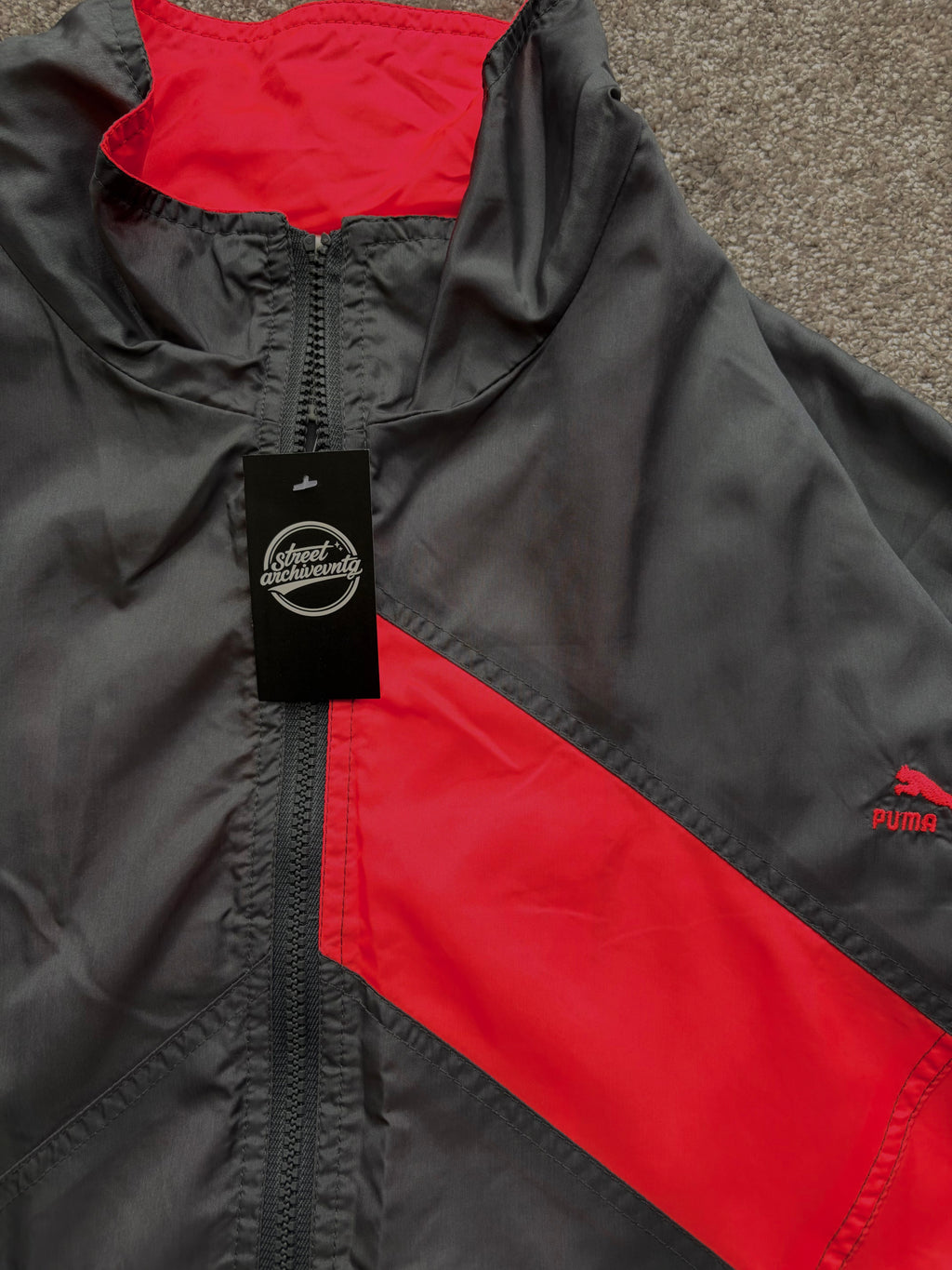 Puma Vintage Windbreaker Black Red Panel Size XL