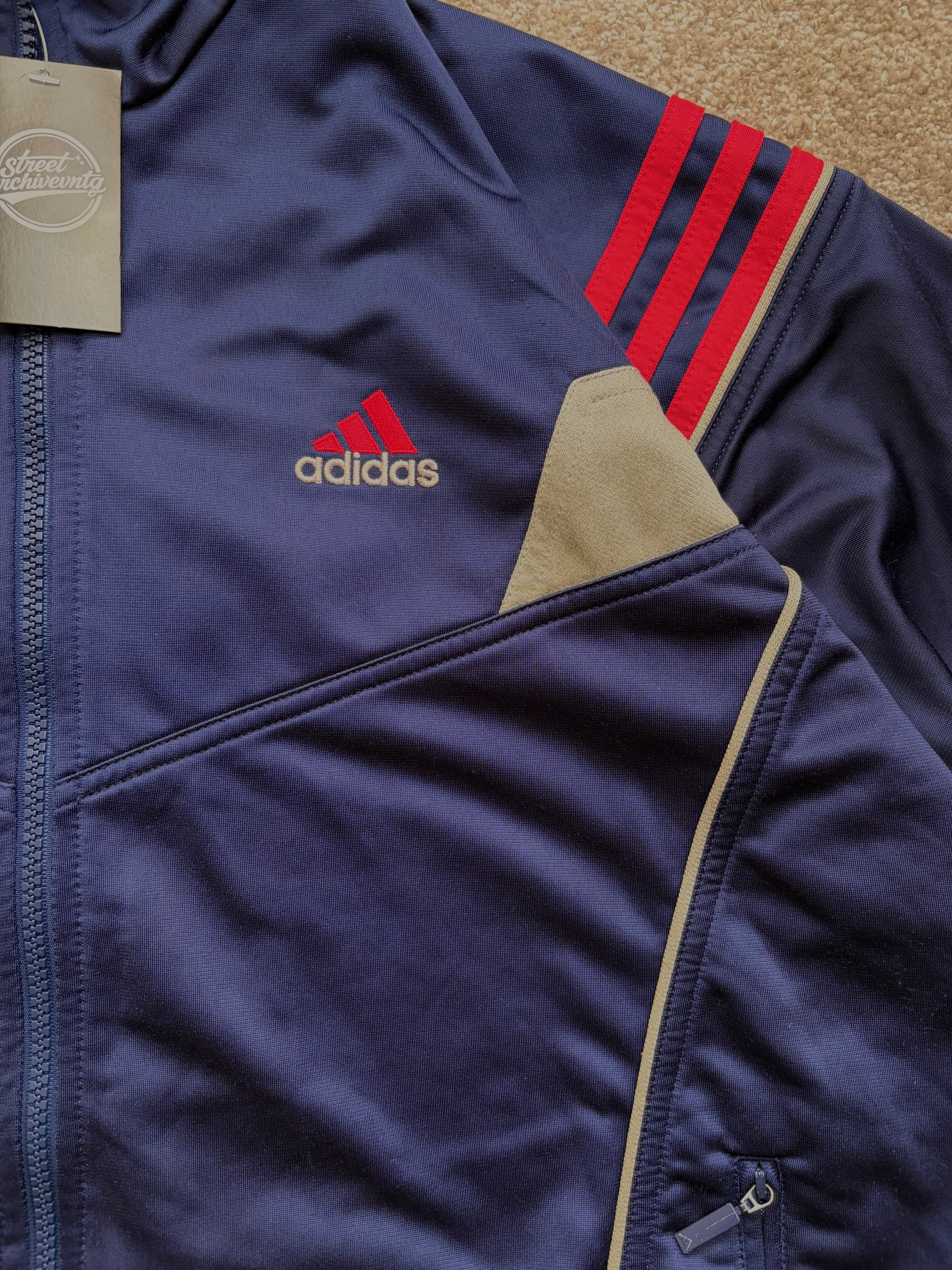 Adidas Vintage Track Jacket Navy Red Panels Size M