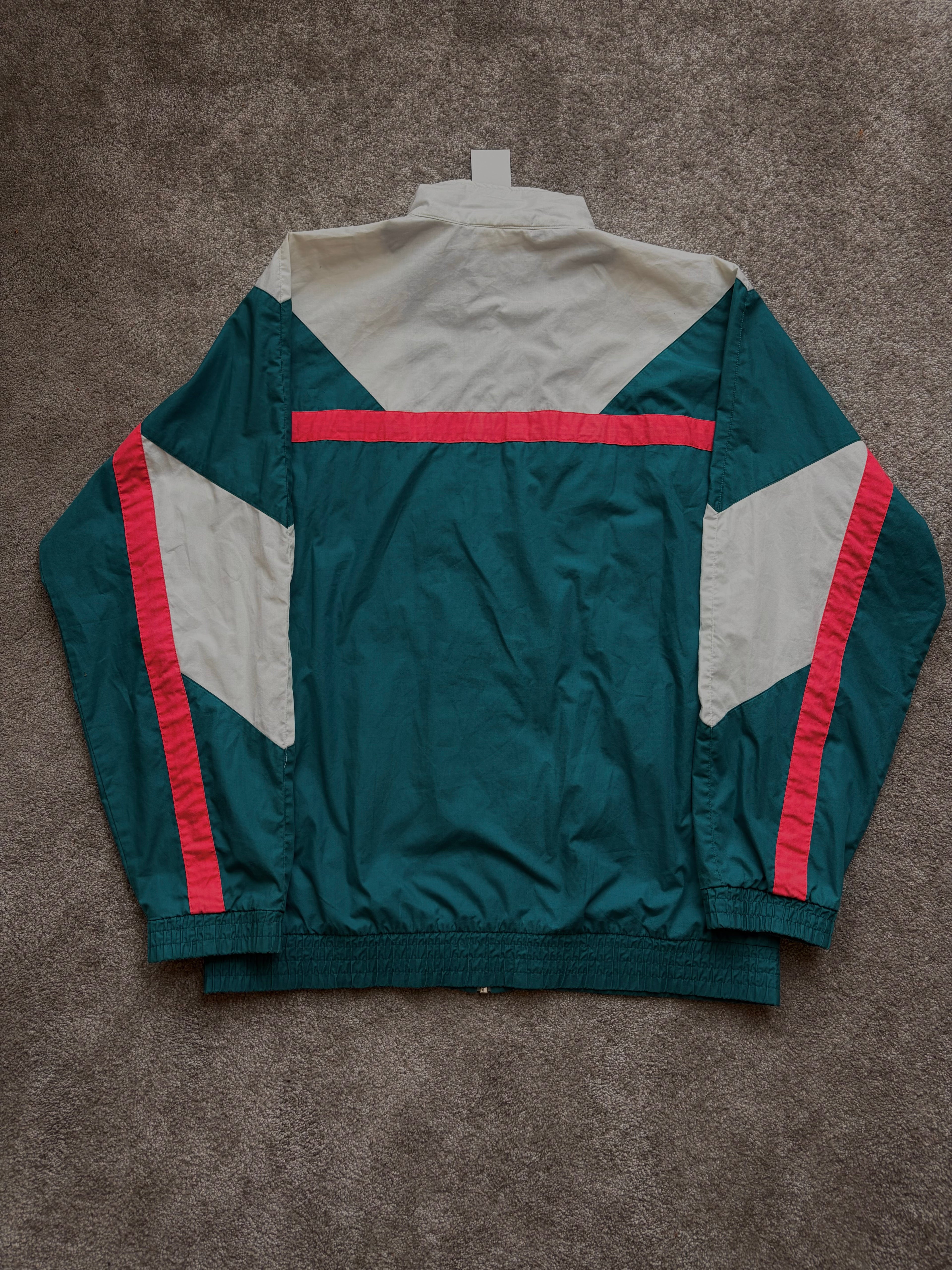 Adidas Vintage Windbreaker Green Cream Stripes Size M-L