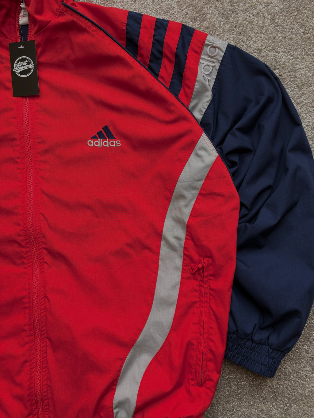 Adidas Vintage Track Jacket Red Navy Panels Size M-L