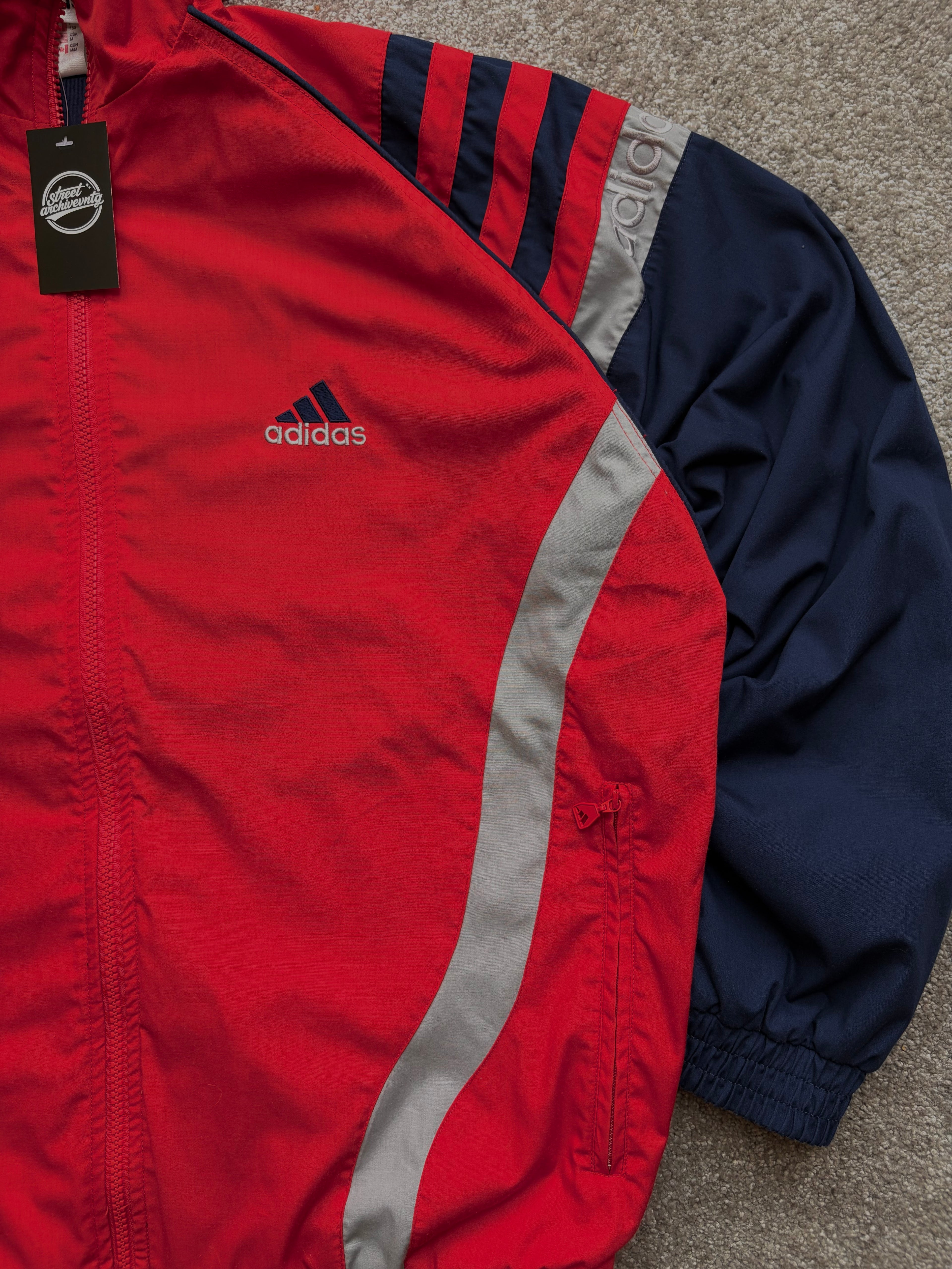 Adidas Vintage Track Jacket Red Navy Panels Size M-L