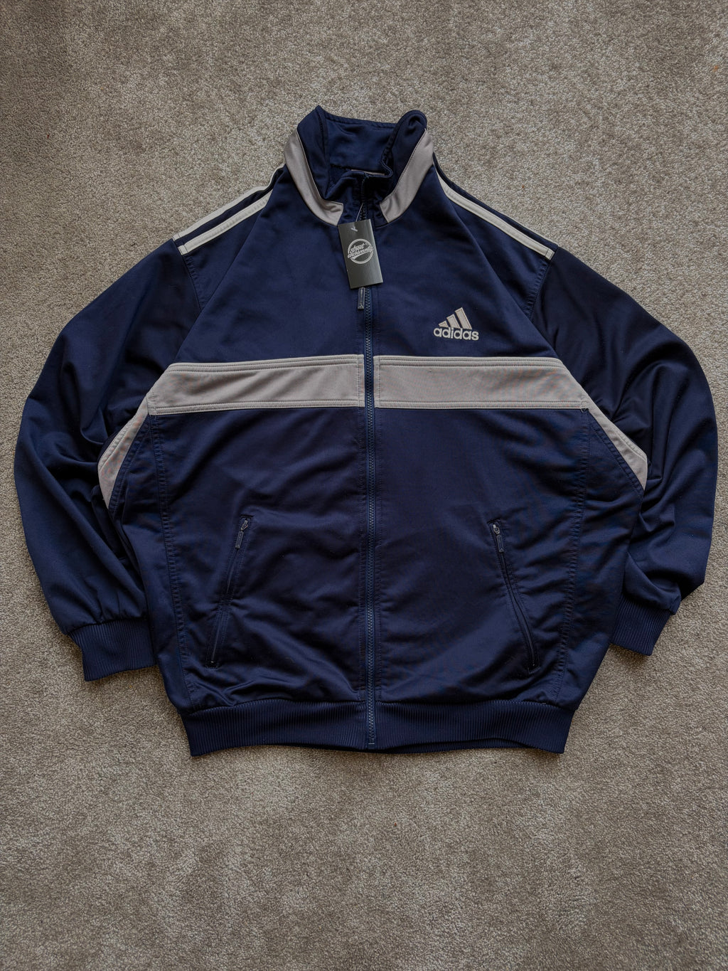 Adidas Vintage Track Jacket Navy Grey Minimal Size M-L