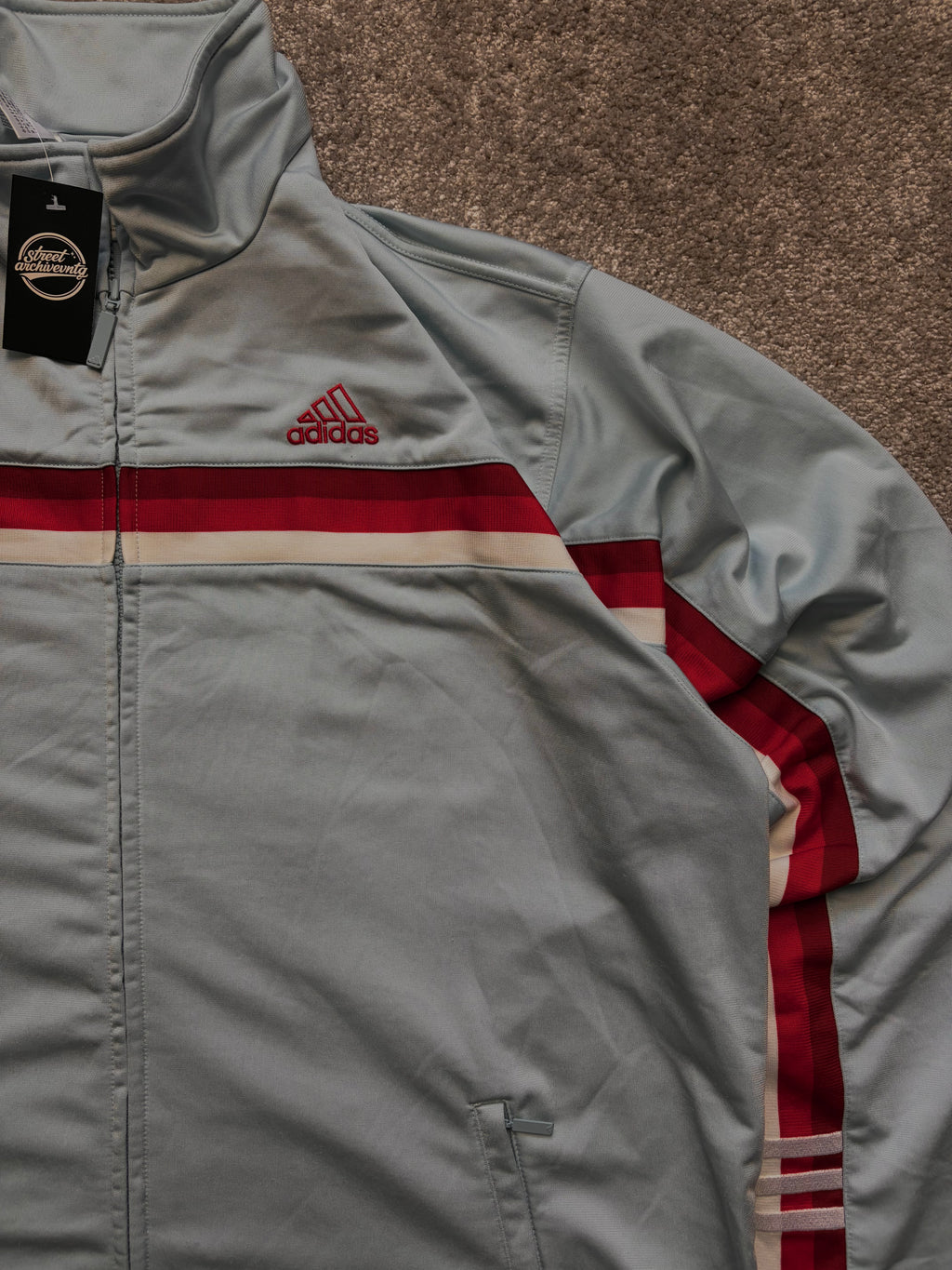 Adidas Track Jacket Vintage Grey/Red Size L