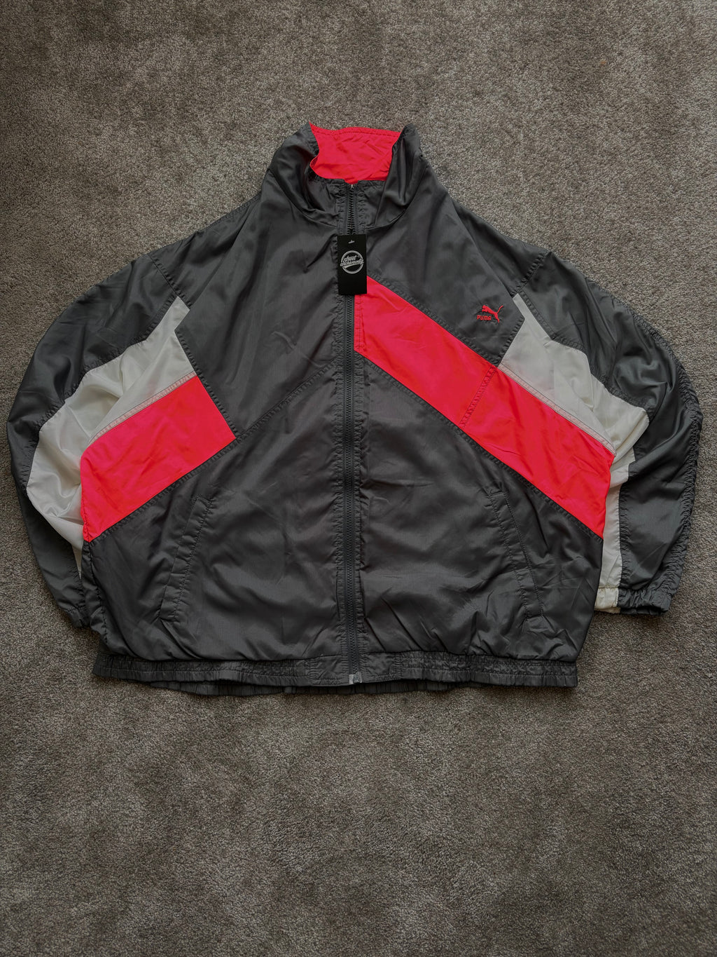 Puma Vintage Windbreaker Black Red Panel Size XL
