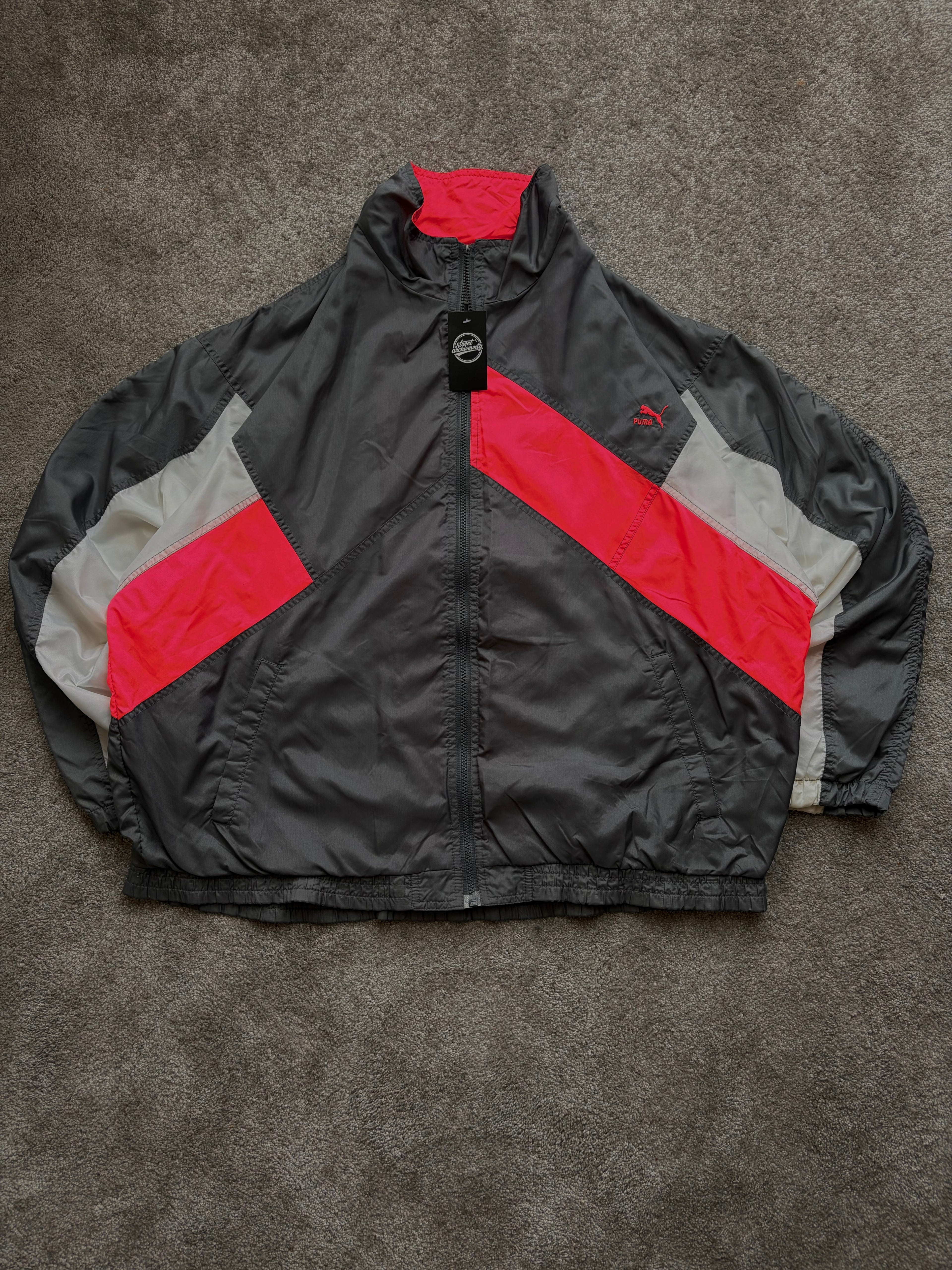 Puma Vintage Windbreaker Black Red Panel Size XL