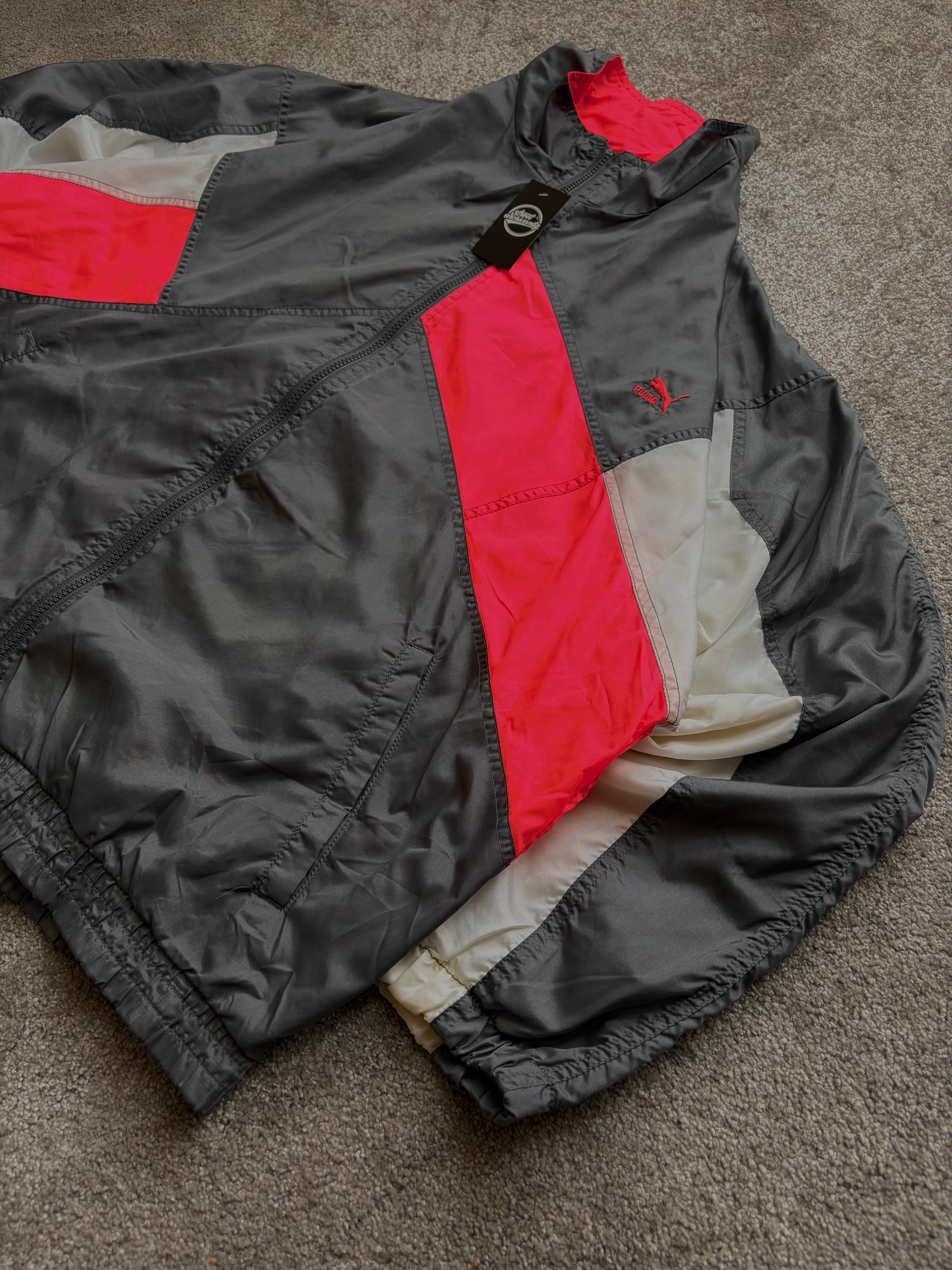 Puma Vintage Windbreaker Black Red Panel Size XL