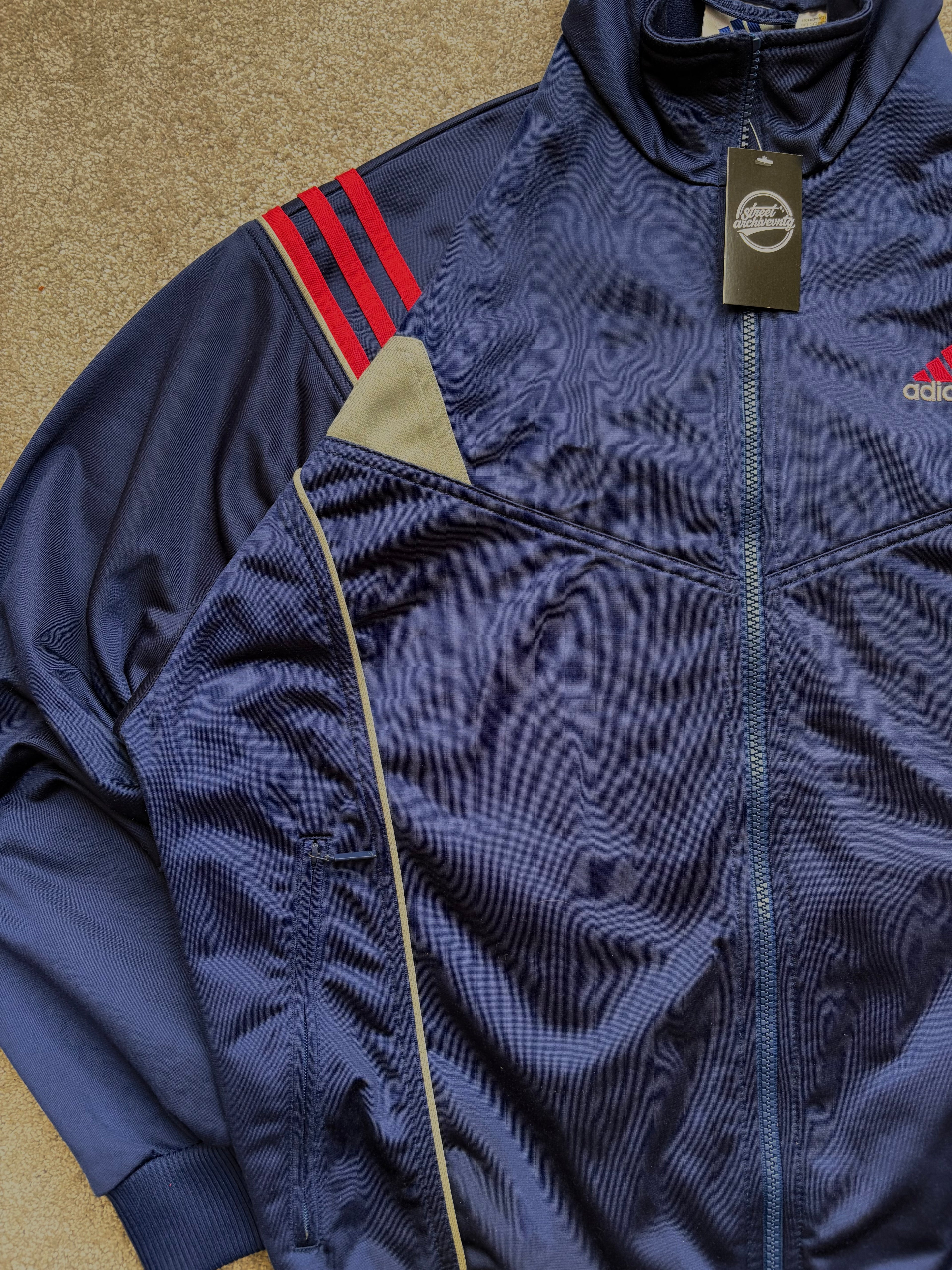 Adidas Vintage Track Jacket Navy Red Panels Size M