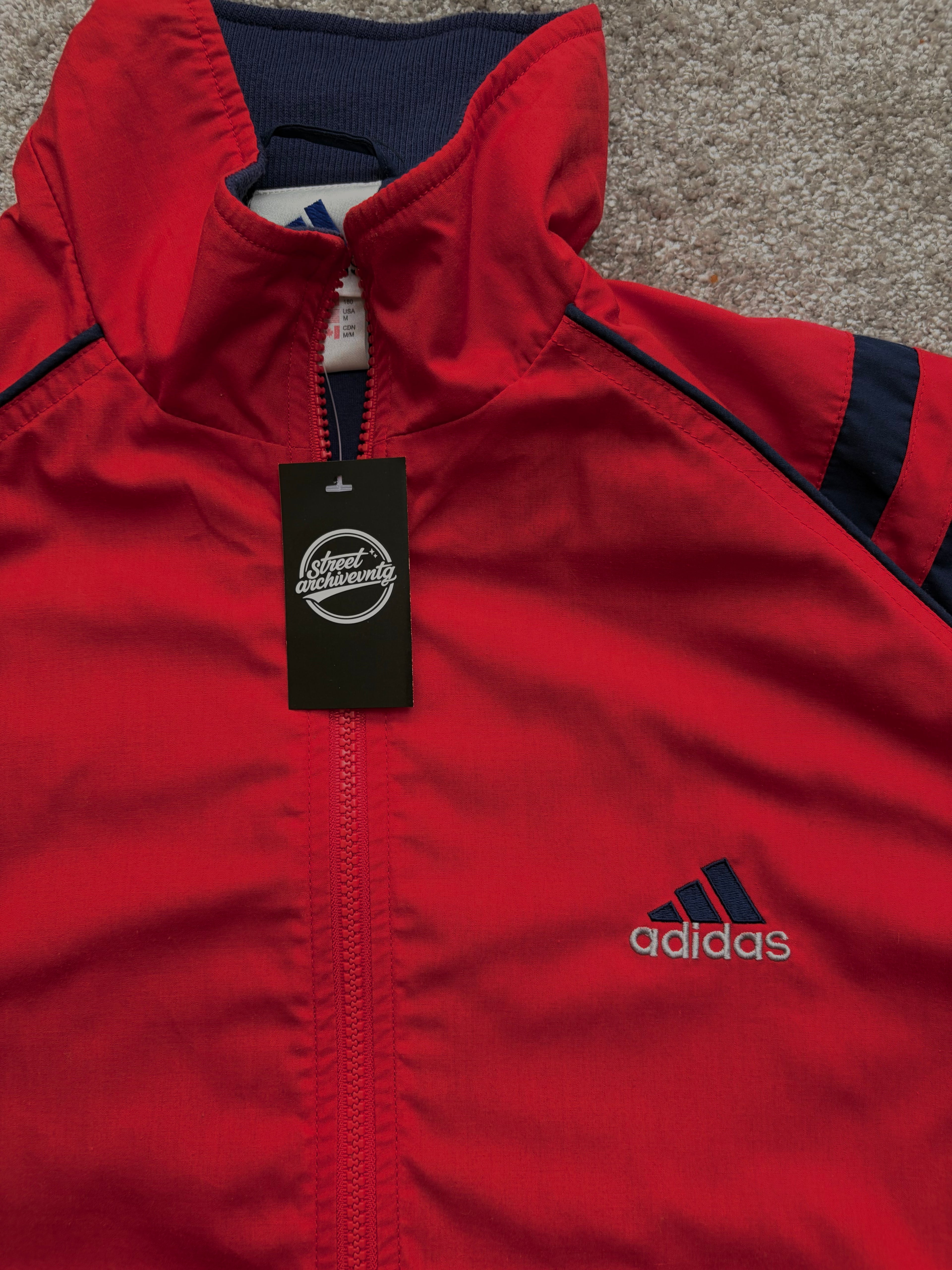 Adidas Vintage Track Jacket Red Navy Panels Size M-L