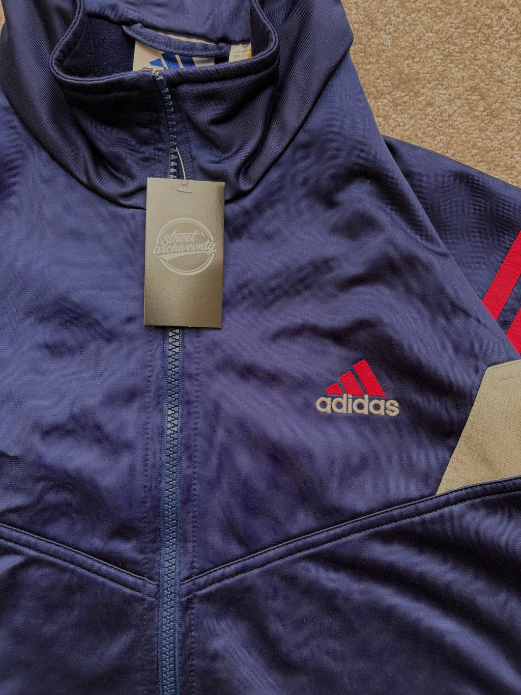 Adidas Vintage Track Jacket Navy Red Panels Size M