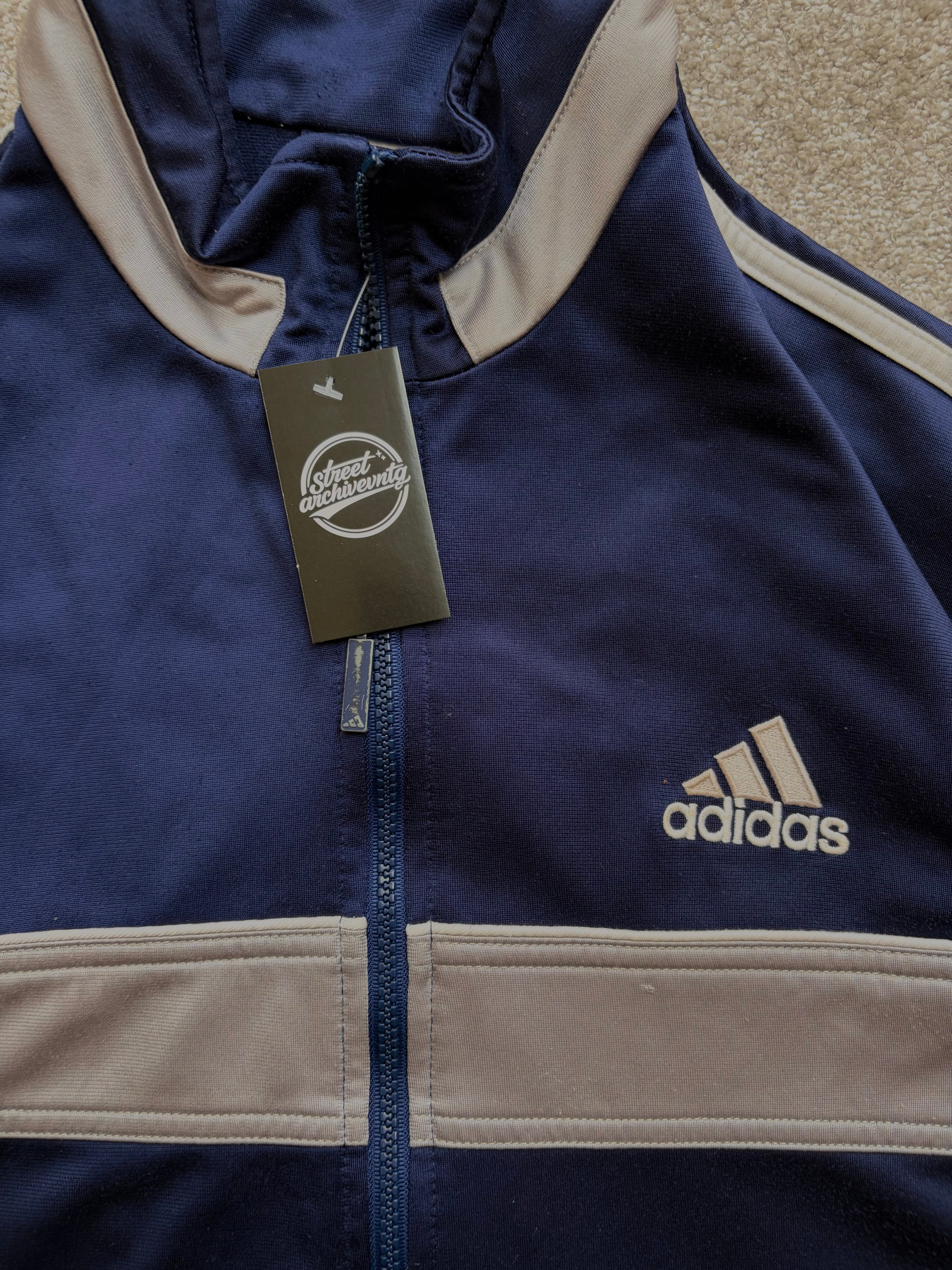 Adidas Vintage Track Jacket Navy Grey Minimal Size M-L