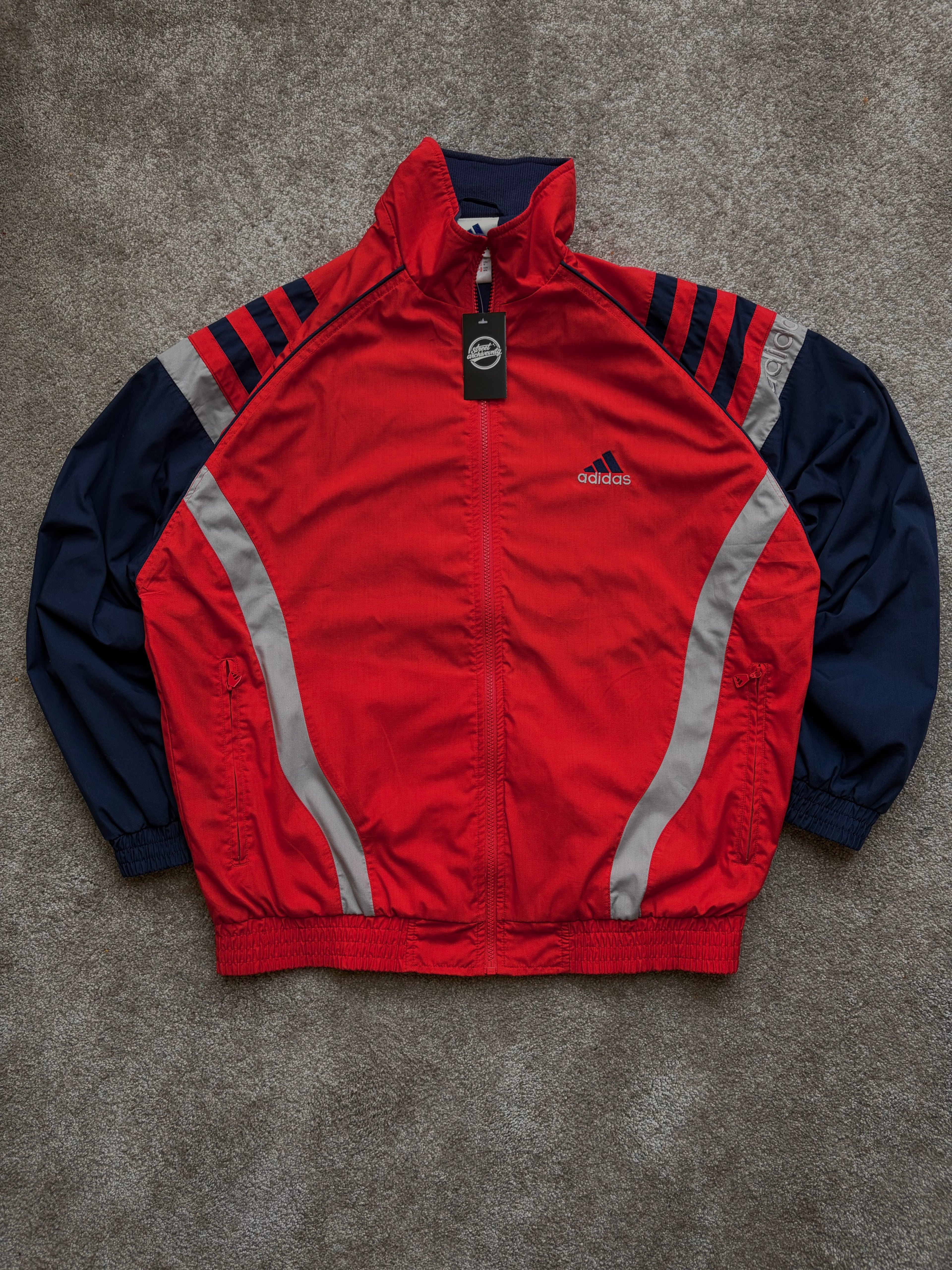 Adidas Vintage Track Jacket Red Navy Panels Size M-L