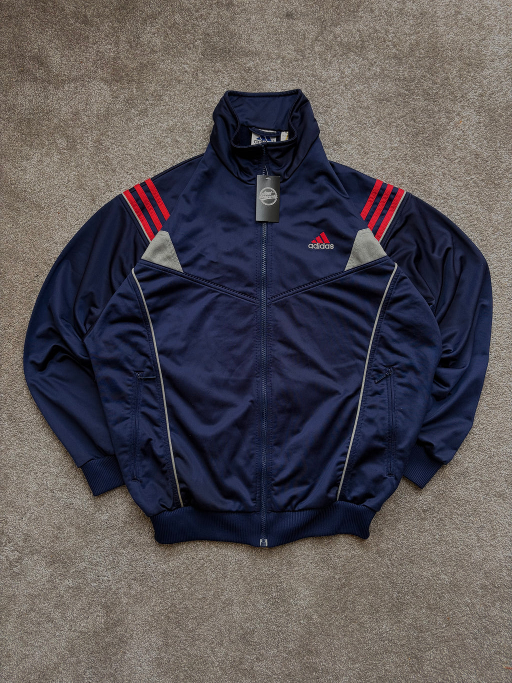 Adidas Vintage Track Jacket Navy Red Panels Size M